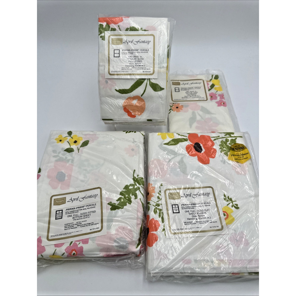 Beautiful Vintage Prema-Prest Full Size Sheet Set PERCALE April Fantasy